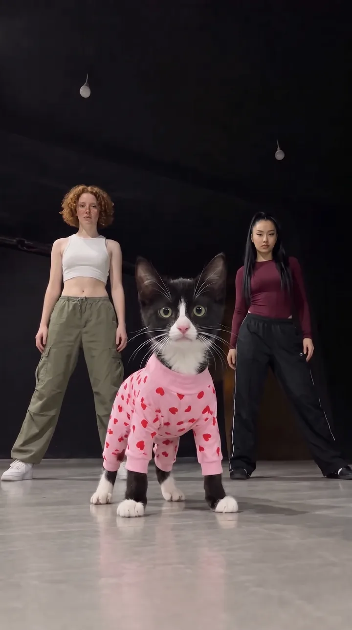 Identity still: the kitten and the two fictional dancers before any motion