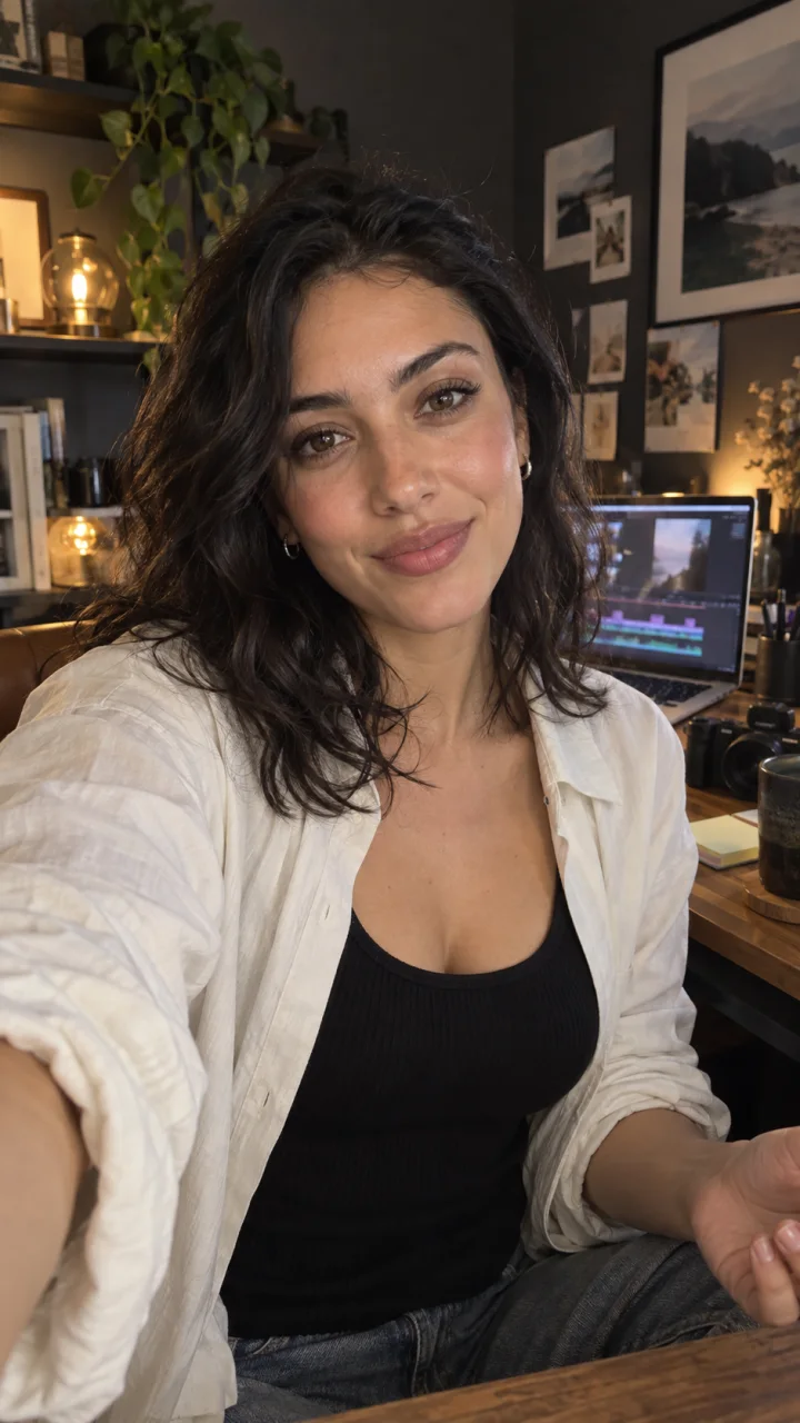 Nora Vale, the original fictional adult AI character used across four MakeRoll campaign concepts